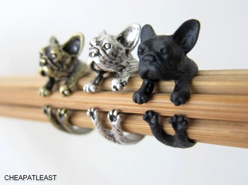 Bague chien bouledogue - chien,