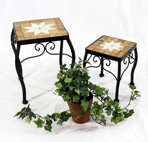 Tabouret fleurs mosaïque - tabouret,