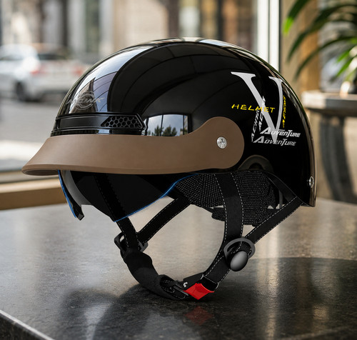 Casque moto jet vintage - casque, noir