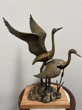 VTG Bronze Cranes Sculpture Patina Lakelife Heron Water Fowl River Cottage Home