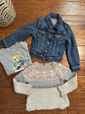 3 Pieces Polo Ralph Lauren Girl Denim Jacket Short Sleeve Wool Sweater Size 4T