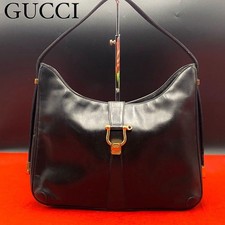 Vintage GUCCI Black Leather GG Interlocking One-Shoulder Bag Authentic