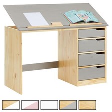 Bureau enfant écolier junior pupitre inclinable 4 tiroirs pin massif scandinave