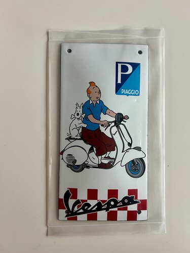 Plaque émaillée tintin vespa - Émaillée,