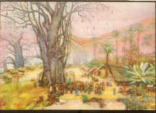 CONGO BELGE carte postale Dessin : P.MATHIEU/La danse sous baobab/ ed.J.De Greve