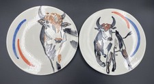 2 Assiettes Taureau Signés Fragonard Style Vallauris Capron Faïence