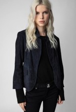 Zadig & Voltaire Verys Daim Crinkle Suede Leather Jacket Black $748, Sz 36, S US