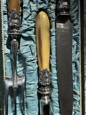 Vintage PARIS Coutellerie Supérieure French Gigot Carving Set Horn Handles