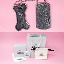Vivienne Westwood Necklace Silver Plated Army Dog Tag Orb Pendant Gift Box Set