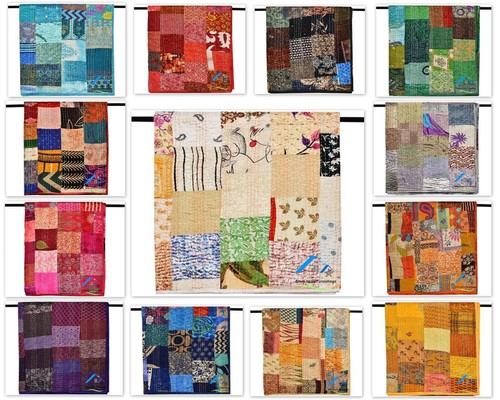 Couvre lit patchwork sari - en,