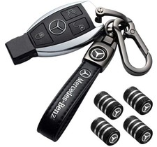Mercedes Leather Keyring & Tyre Dust Caps – Premium Logo Set for UK Cars UK