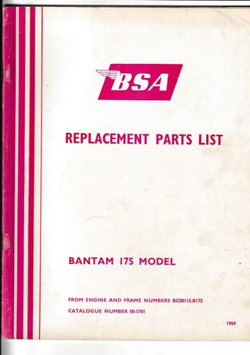 Bsa replacement parts list - parts,