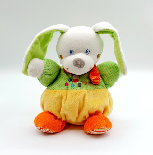 Doudou lapin jaune - vert, orange