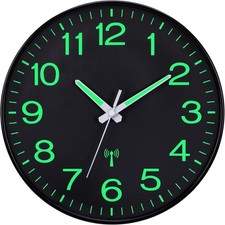 Horloge Murale Radio-Pilotée Lumineuse Silencieuse de 30cm Pendule Murale Fluore