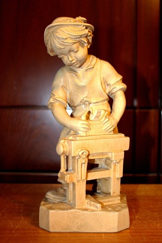 Hand carved wood boy man - carved,