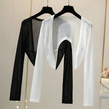 Femmes Courtes Tricoté Cardigan Boléro Haut Ouvert Avant Long Manche Fin Manteau