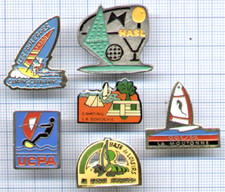 Lot of 6 Windsurfing Pins Windsurfing UCPA Holiday Caravan Societe Generale