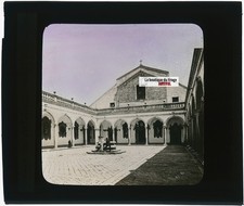 Montecassino Abbey, Italy, antique color glass plate, 8.5x10 cm