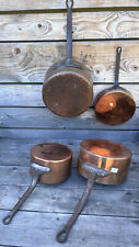 Lot of 4 Copper Pans Stove 19th Century Kitchen Vintage Folk Art