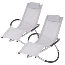 2x Chaise longue géométrique jardin patio pliable chaise relaxation gris clair