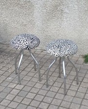 Lot of 2 Vintage Chrome Metal Mushroom Stools & Leopard Seat - DESIGN
