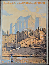 Original Art Deco French Travel Poster Le Vieux Metz  Chemin de Fer d'Alsace