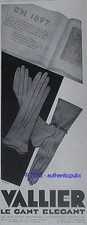 1929 VALLIER LE GANT ELEGANT WASHABLE ADVERTISEMENT FRENCH AD ADVERTISE GLOVES PUB