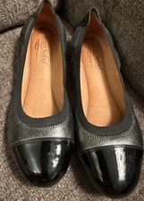 Josef Seibel Slip On Ballet Flat Black/Basalt Leather Cap Toe Sz EU38/US7.5 NWOB
