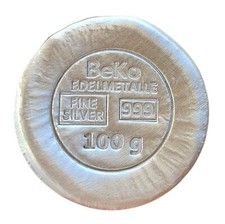 BeKo Precious Metals 100 Gram Silver Bar - Round Bar 999 Fine Silver Cast Bar