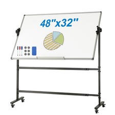 VEVOR Tableau Blanc Magnétique Effaçable à Sec Mobile Double-Face 118 x 76 cm