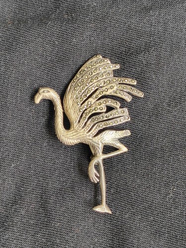 Broche flamant rose argent - rose,