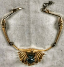 BIJOUX Collier Vintage Plaque Or JASPE Verte Pierre Gemme