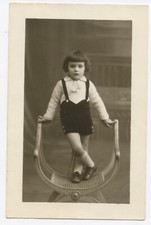 BP558 Vintage Photo Card RPPC Kids Childs Standing on Chair Fashion Fash