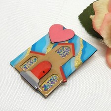 MIXED MEDIA CHURCH HOUSE PIN, OOAK COLLECTIBLE PINS BY ECHO & HARA