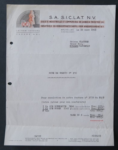 Invoice belgium 1961 - invoice,