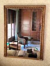 Ancien  grand miroir louis XVI bois doré rang de perles profil inversé 19ème