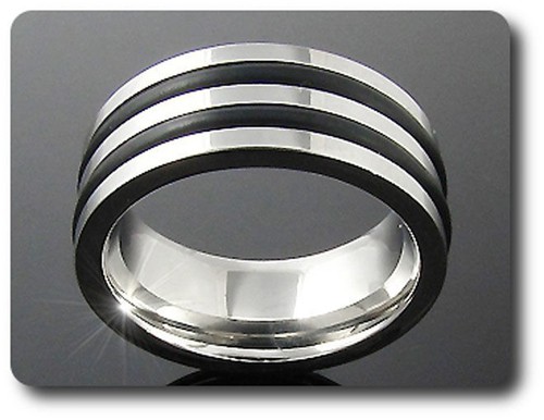 Bague homme double ligne noire - ligne,