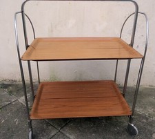 desserte roulante pliable vintage mélanine/acier