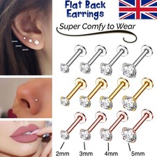 Cartilage Earrings Stud Gem Flat Disc Back Tragus Nose Helix Labret Piercing UK