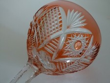 1 ANCIEN VERRE A VIN COULEUR ROEMER CRISTAL TAILLER COLORER ORANGE ht 18 cm