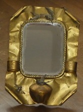 Miroir biseauté Mouvementé Du 19e Siècle En Laiton Doré oiseaux abeille relief