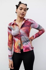 JADED LONDON PSYCHEDELIC SWIRL PRINT TISSUE JERSEY SHIRT SIZE US 8 (M) / UK 12