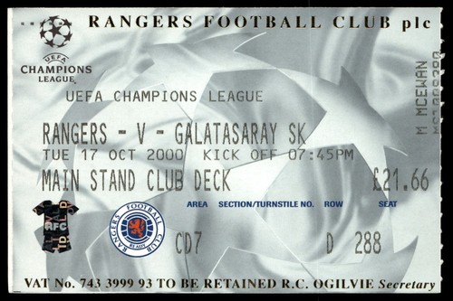 Ticket 2000 rangers - rangers, fc