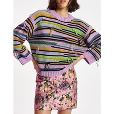 Essentiel Antwerp Cincinatti Striped Inside Out Sweater Lilac Stripe Medium