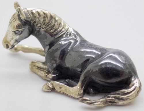 Miniature cheval assis argent - miniature,
