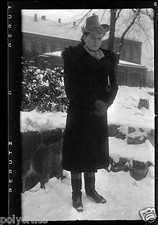 Portrait Woman Hat & Coat Fur Collar - Antique Photo Negative Year. 1940