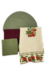 Lot De 4 Nappes De Cuisine Serviettes En Thé Pomme Et Tapis Rond Vert