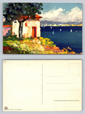 Le Cabanon Postcard with Beautiful Coastal Landscape and Sailboats in Background