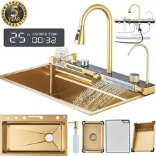 Évier de cuisine en acier inoxydable évier sous plan robinetterie cascade Golden