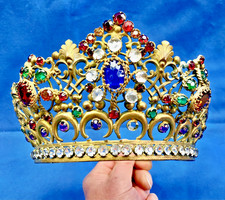 ANCIENNE COURONNE TIARE DIADEME DE SAINTE VIERGE STATUE RELIGIEUSE THEATRE XIX